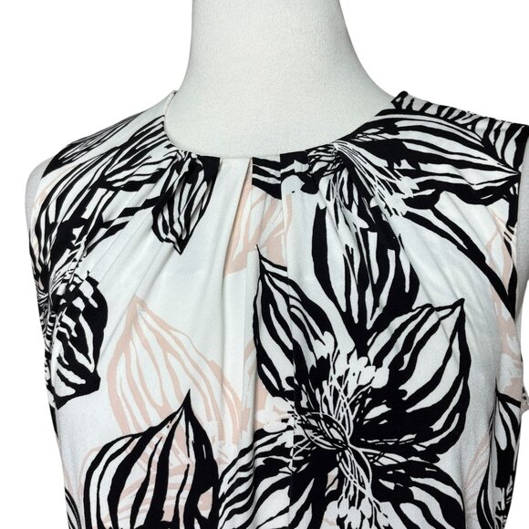 Calvin Klein Floral Blouse Size Small White Black Pink Pleated Neck - Picture 4 of 7
